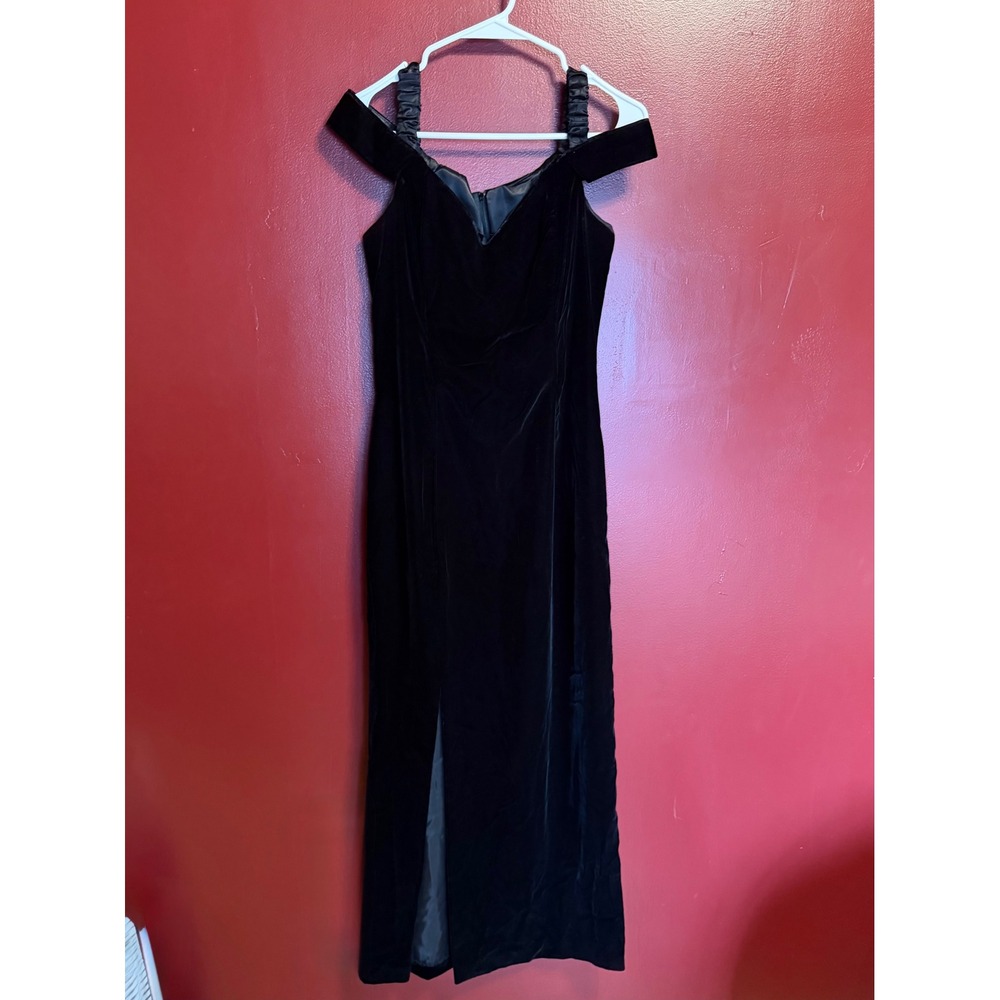 Jessica McClintock Gunne Sax Velvet Maxi‎ Dress Size 13/14 Black Vintage Formal